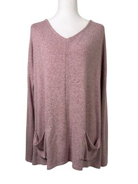 Cupio Mauve Heathered V-Neck Tunic Sweater Large Soft Knit Pockets Boho style